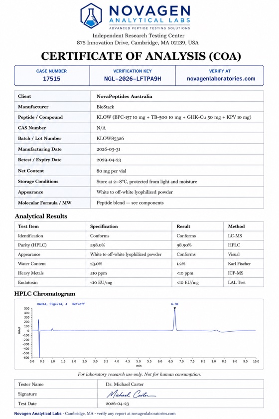 Novagen Certificate of Analysis for KLOW blend
