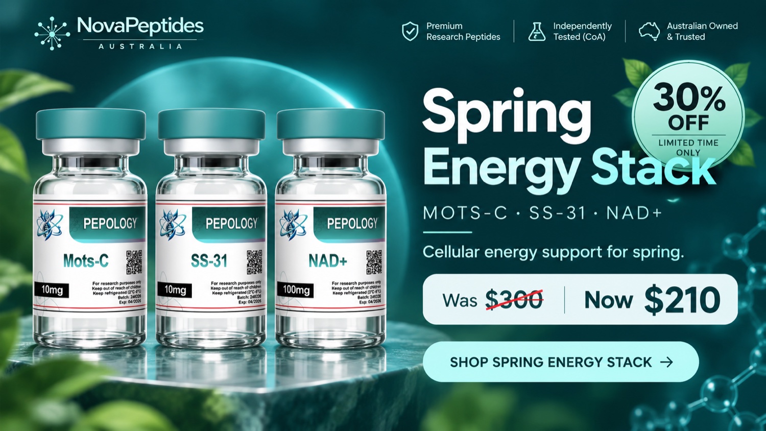 Spring Energy Stack: MOTS-C, SS-31 and NAD+. 30% off, was $300 now $210.